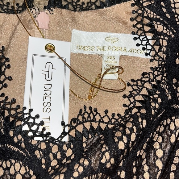 Dress the Population Toni Angel Sleeve Sheath Sheer Overlay Bodycon Black‎ XXS - Picture 8 of 10